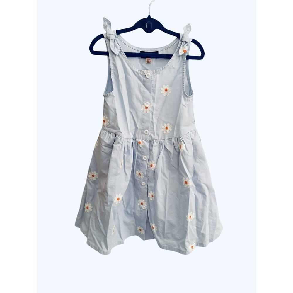 Andy & Evan 3T Light Blue Floral Embroidered Button Down Girls Dress w/Pockets